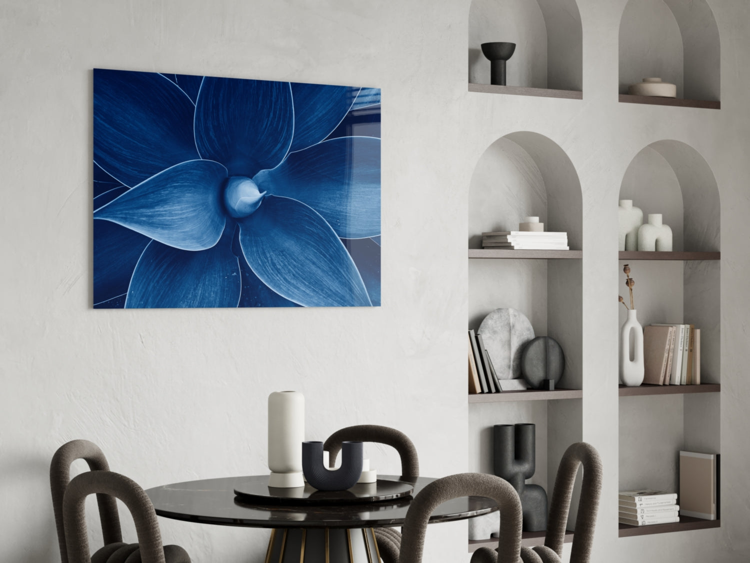 Indigo Blue Agave Petals Macro Glass Wall Art