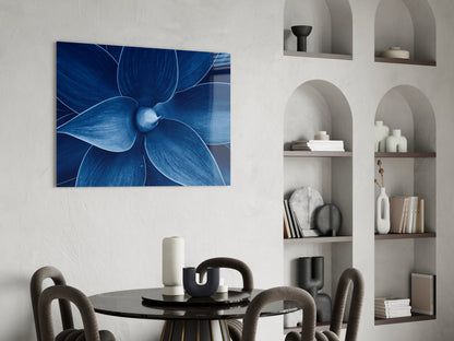 Indigo Blue Agave Petals Macro Glass Wall Art