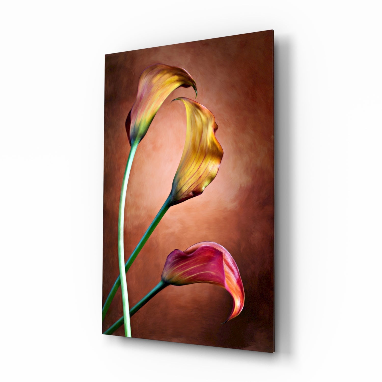 Golden Calla Lily Stems Glass Wall Art