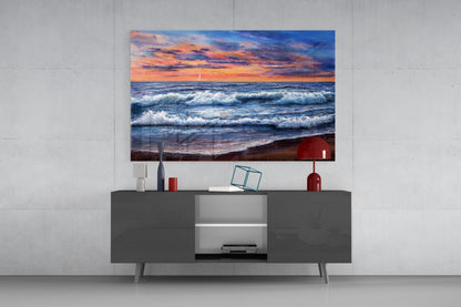 Sunset Surf Seascape Glass Wall Art