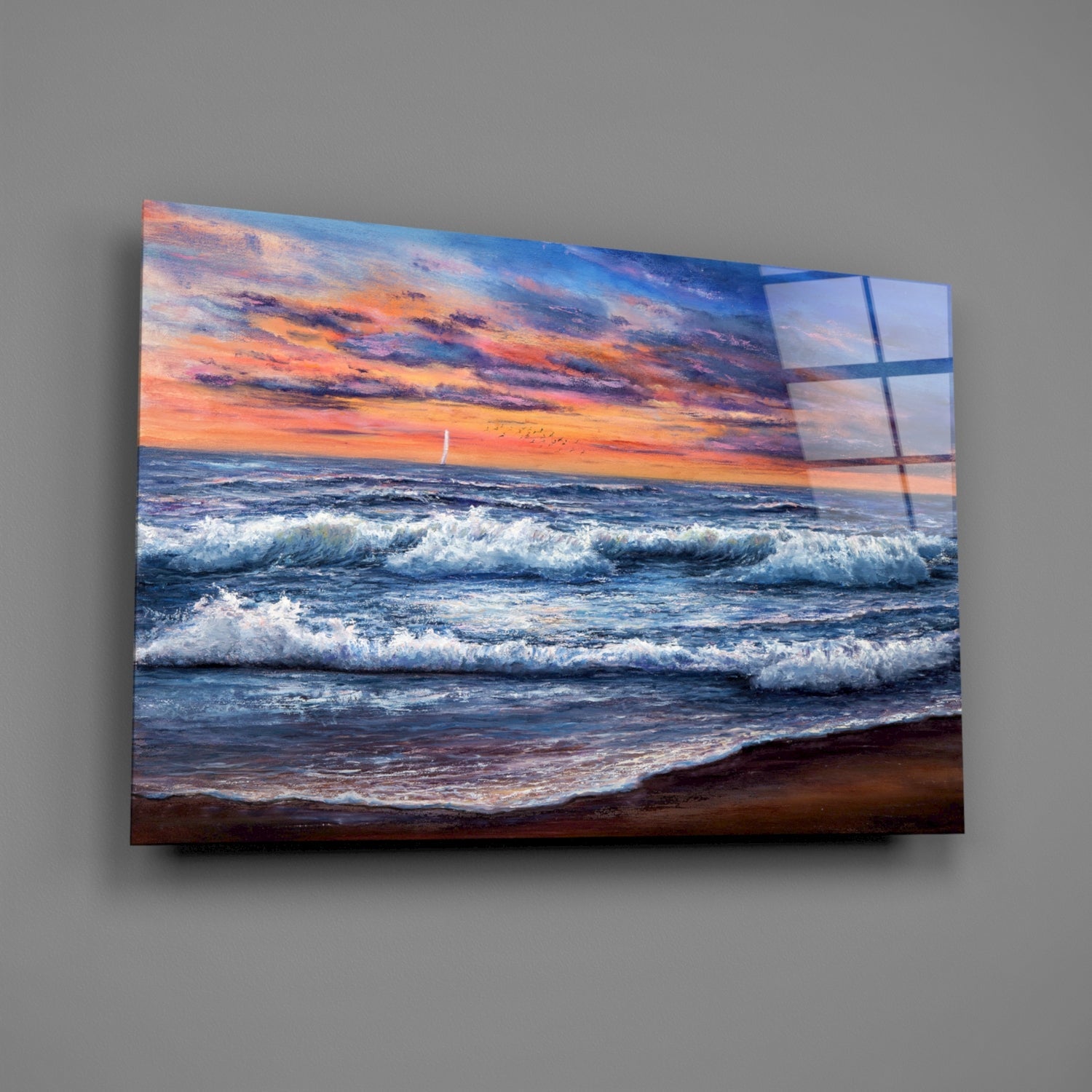 Sunset Surf Seascape Glass Wall Art