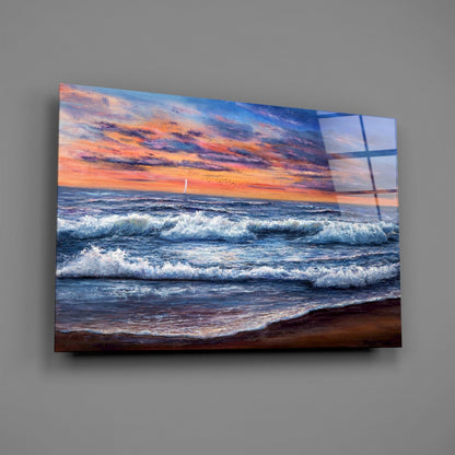 Sunset Surf Seascape Glass Wall Art