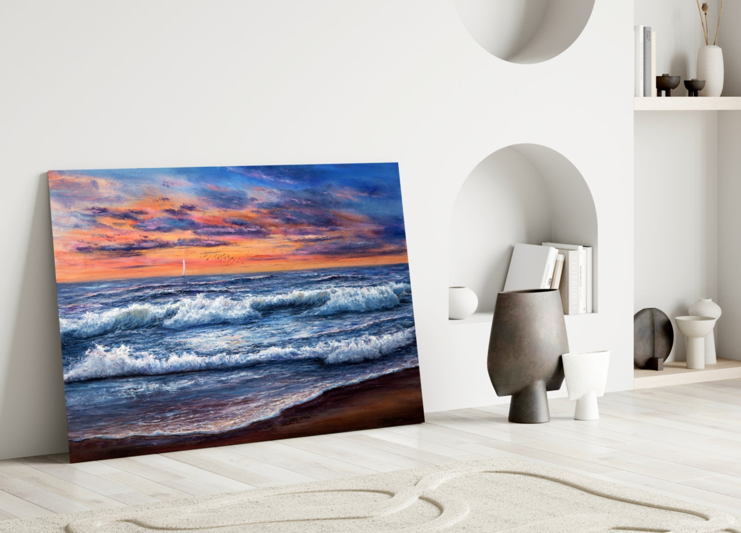 Sunset Surf Seascape Glass Wall Art