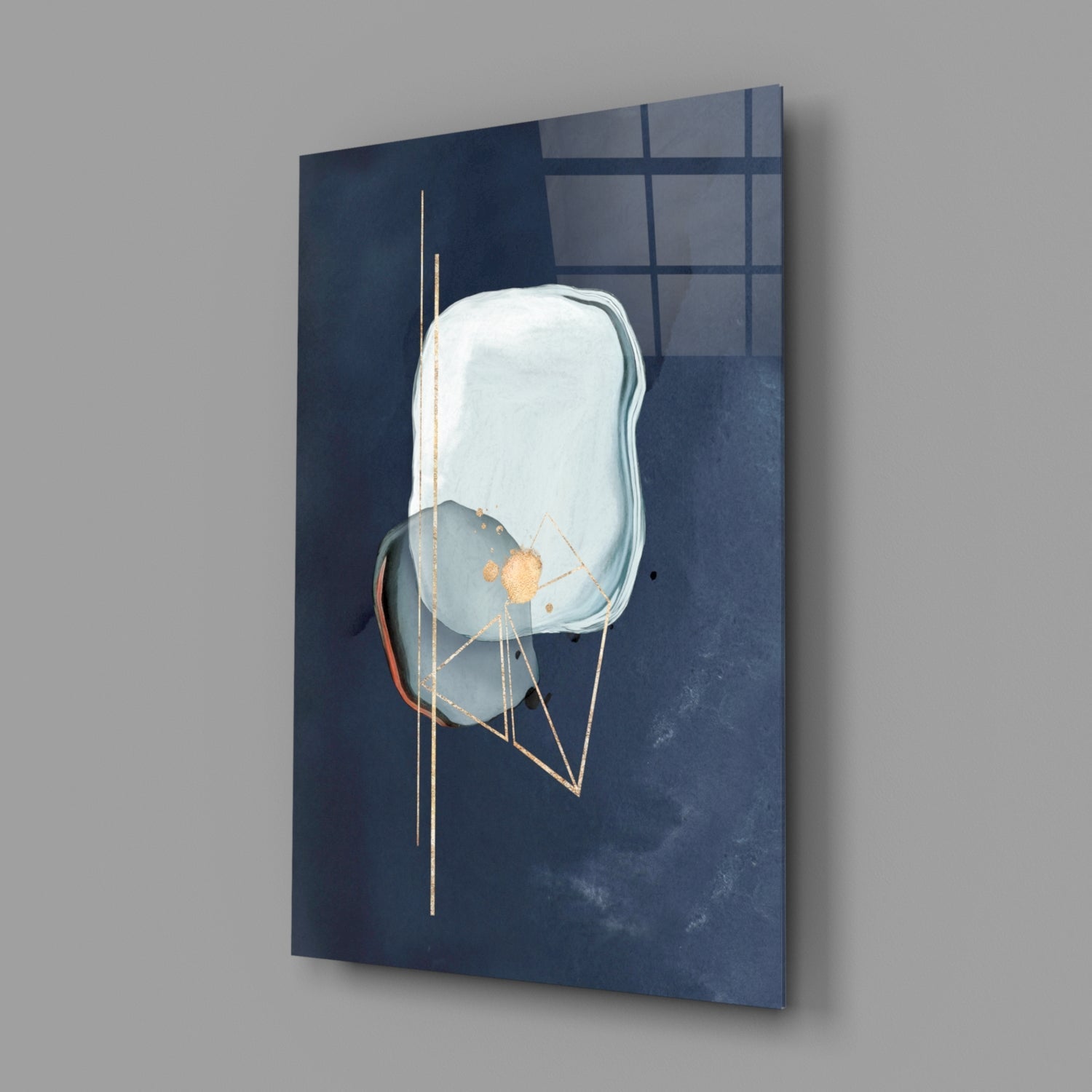 Gold Line Geometry On Navy Blue Glass Wall Art