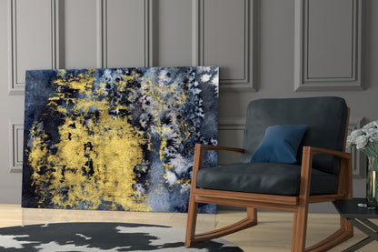 Gold Leaf On Navy Ink Texture Glass Wall Art