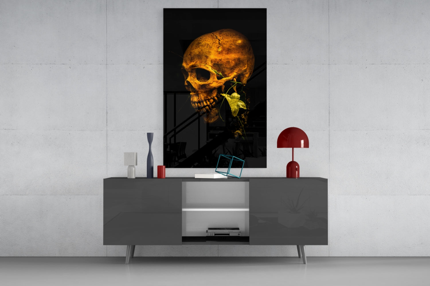 Flower and Skull Glass Wall Art