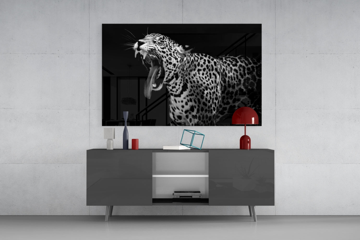 Wide Yawn Leopard Glass Wall Art