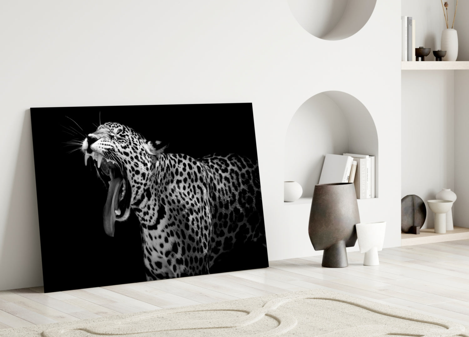 Wide Yawn Leopard Glass Wall Art