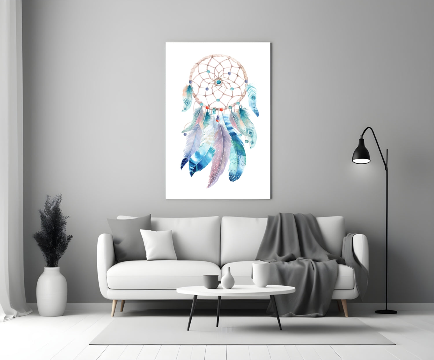 Watercolor Feather Dreamcatcher Glass Wall Art