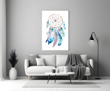 Watercolor Feather Dreamcatcher Glass Wall Art