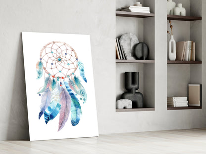 Watercolor Feather Dreamcatcher Glass Wall Art