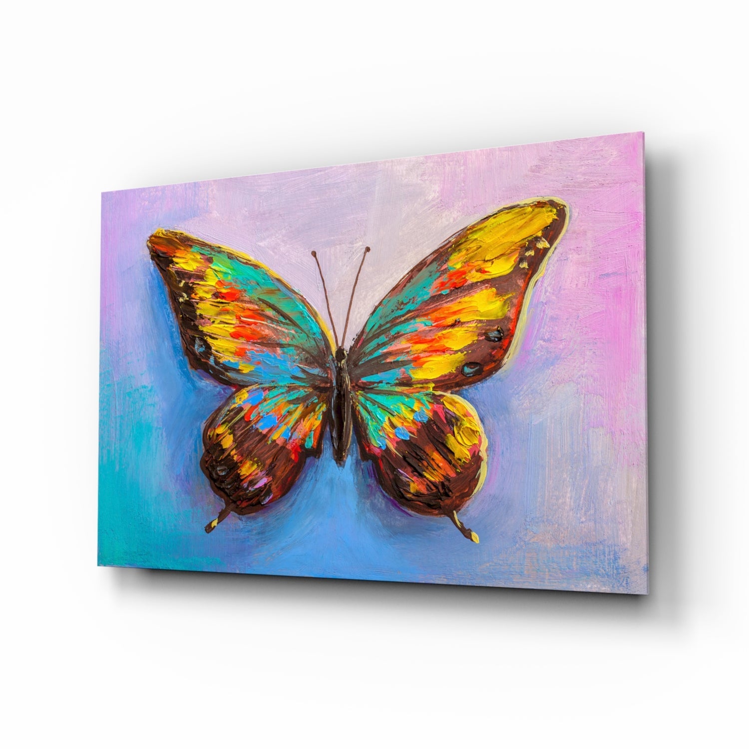 Rainbow Oil Paint Butterfly Glass Wall Art