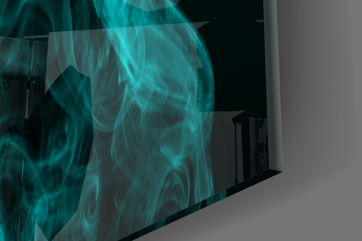 Rising Turquoise Smoke Wisps Glass Wall Art