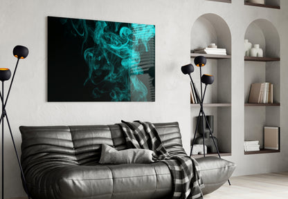 Rising Turquoise Smoke Wisps Glass Wall Art