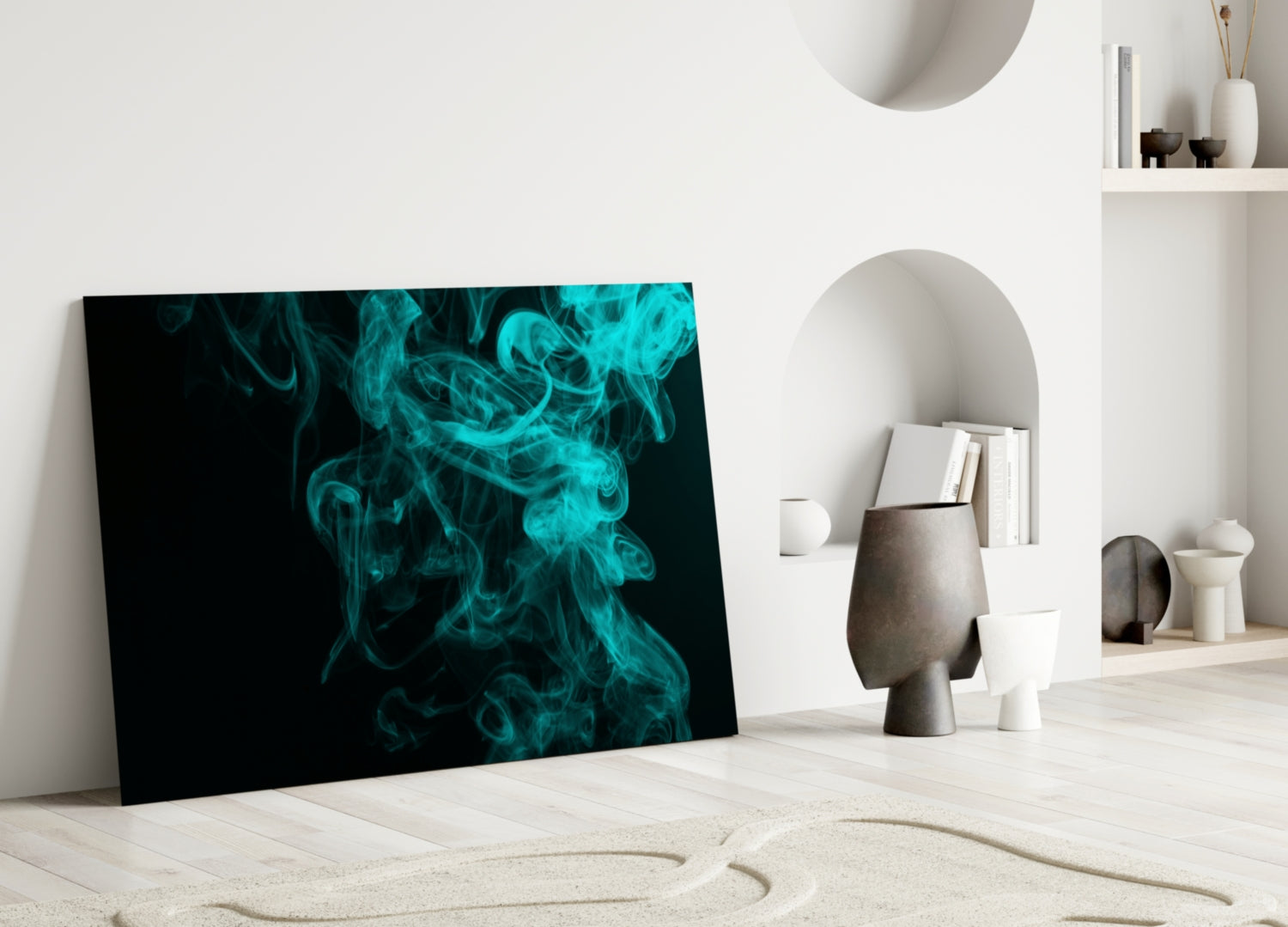 Rising Turquoise Smoke Wisps Glass Wall Art