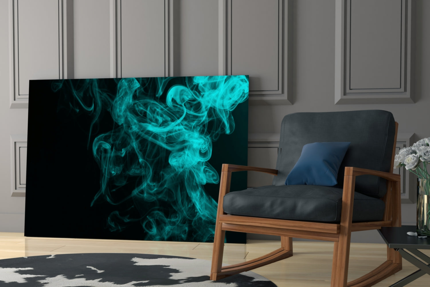 Rising Turquoise Smoke Wisps Glass Wall Art