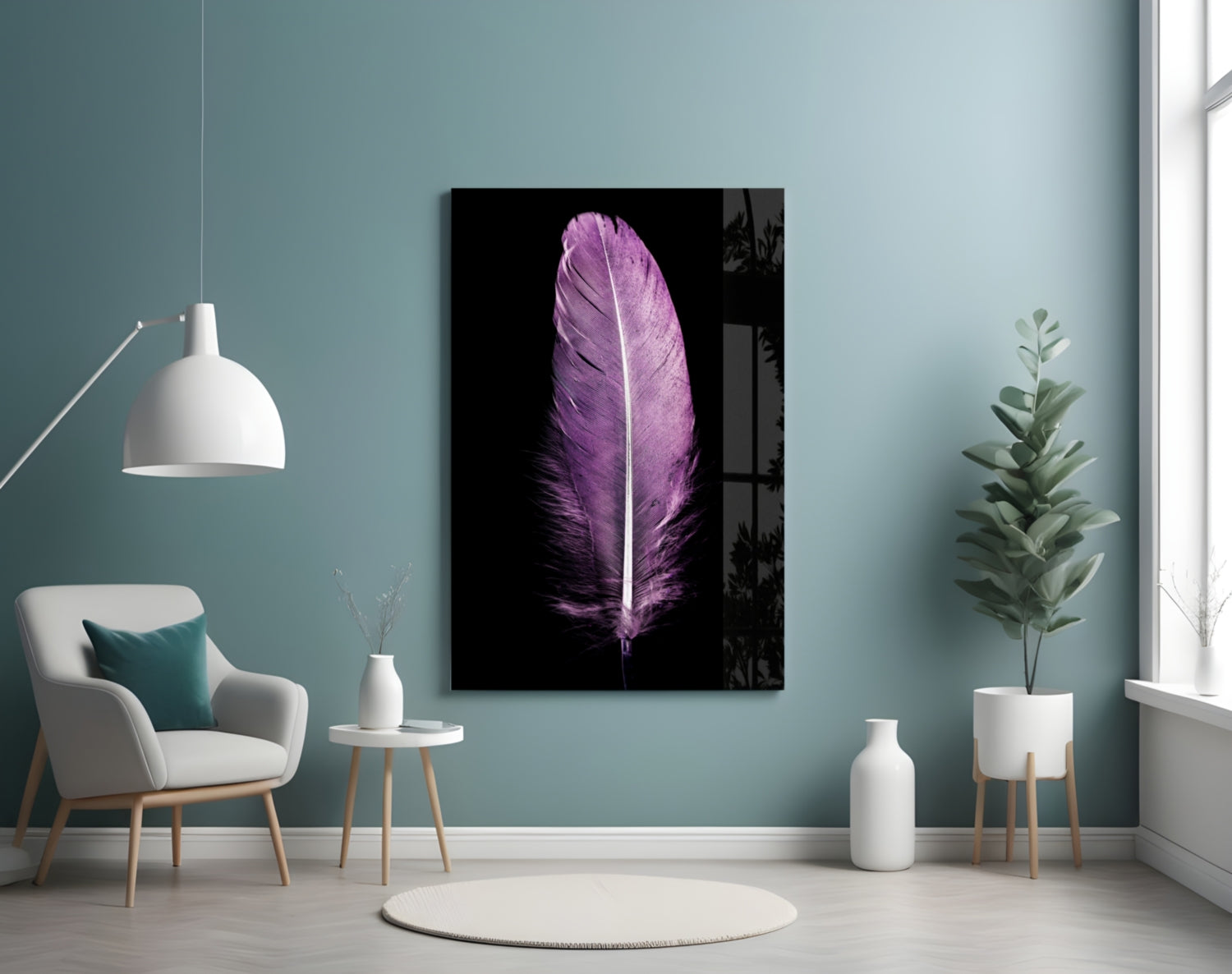 Soft Lilac Quill Feather Glass Wall Art
