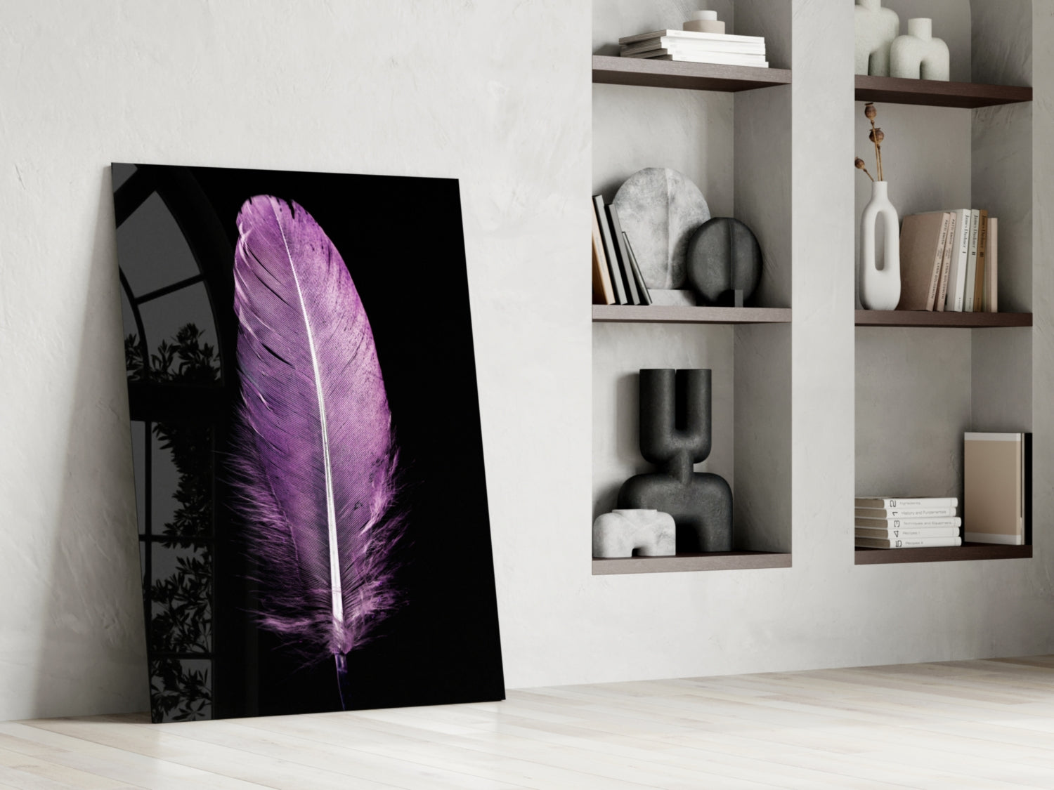 Soft Lilac Quill Feather Glass Wall Art