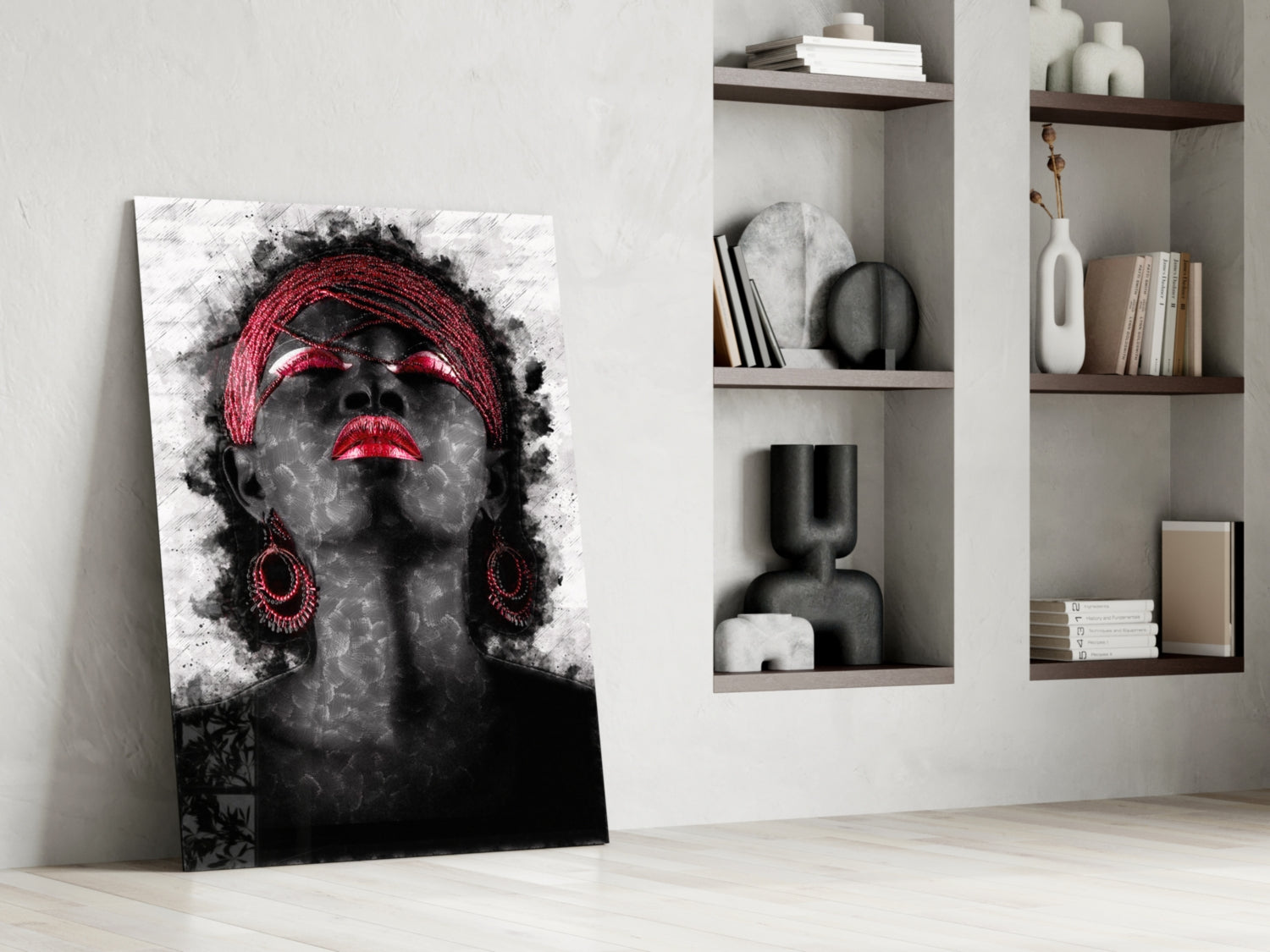 Red Headwrap Woman Ink Splatter Glass Wall Art