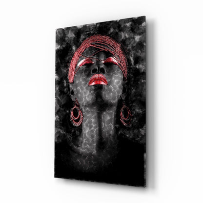 Red Lips Woman Dark Smoke Portrait Glass Wall Art