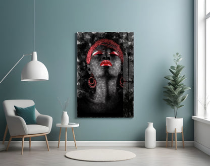 Red Lips Woman Dark Smoke Portrait Glass Wall Art