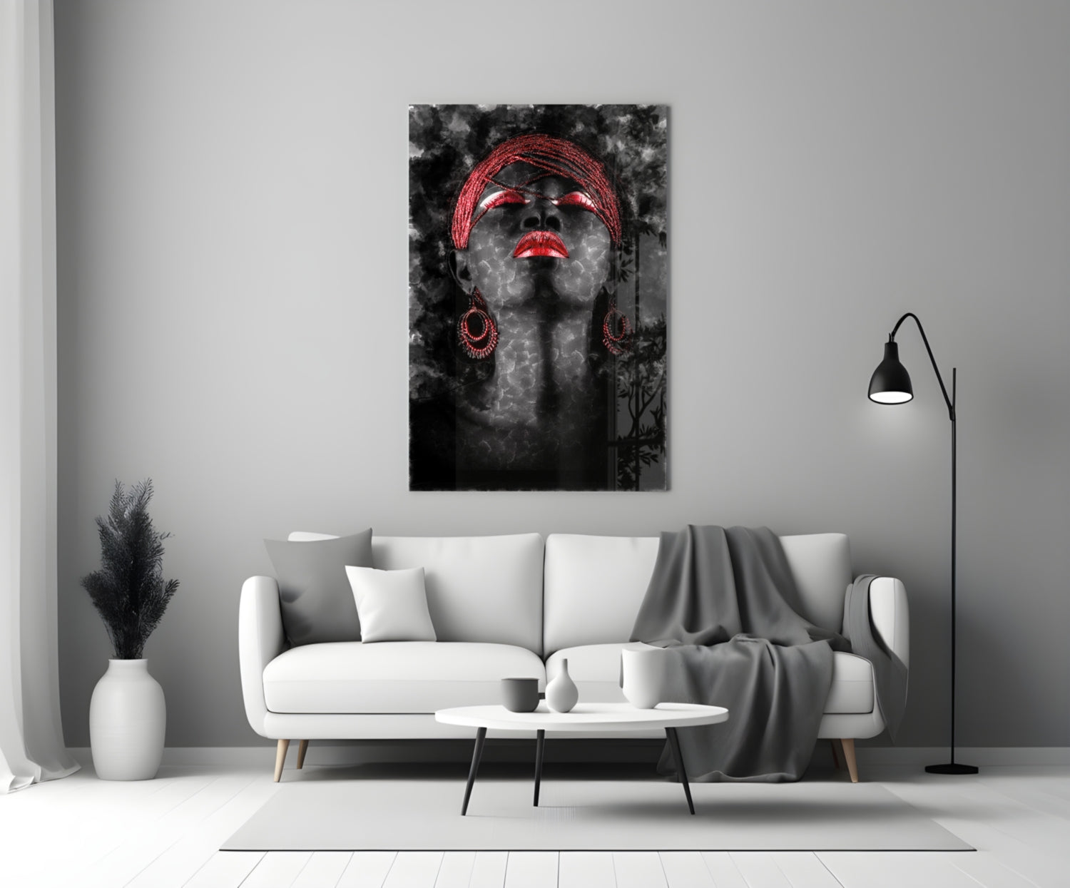 Red Lips Woman Dark Smoke Portrait Glass Wall Art