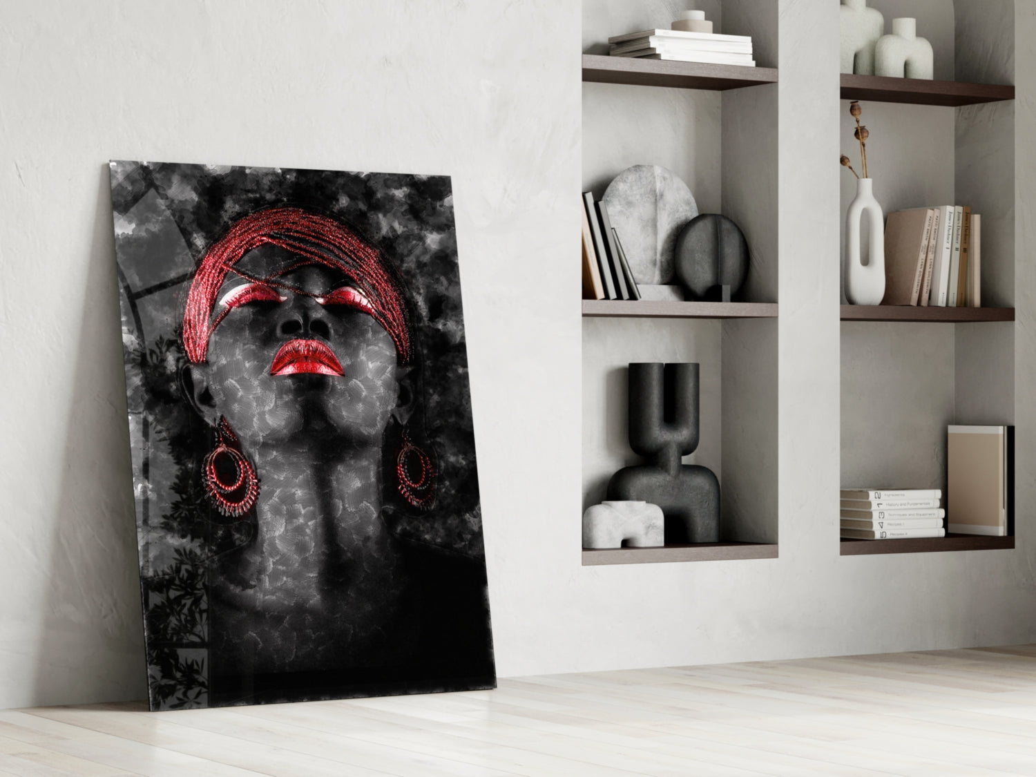 Red Lips Woman Dark Smoke Portrait Glass Wall Art