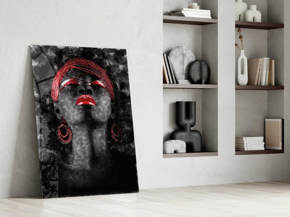 Red Lips Woman Dark Smoke Portrait Glass Wall Art