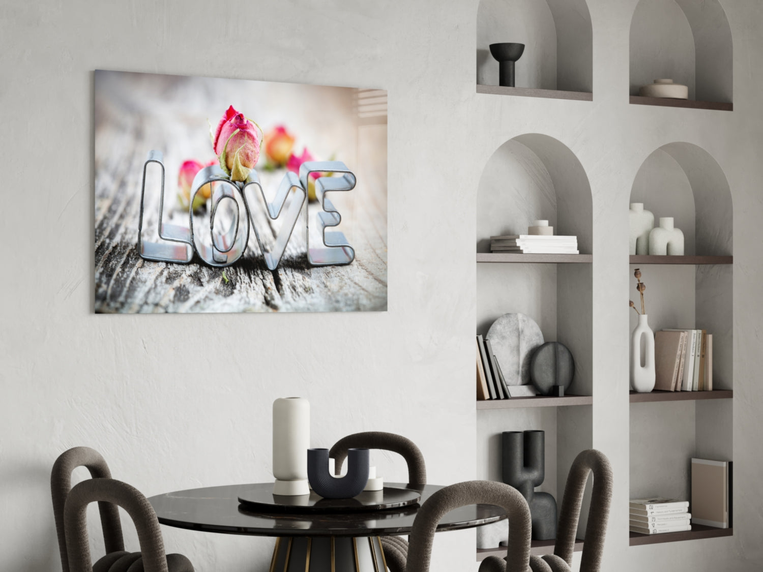 Chrome Love Letters With Rosebud Glass Wall Art