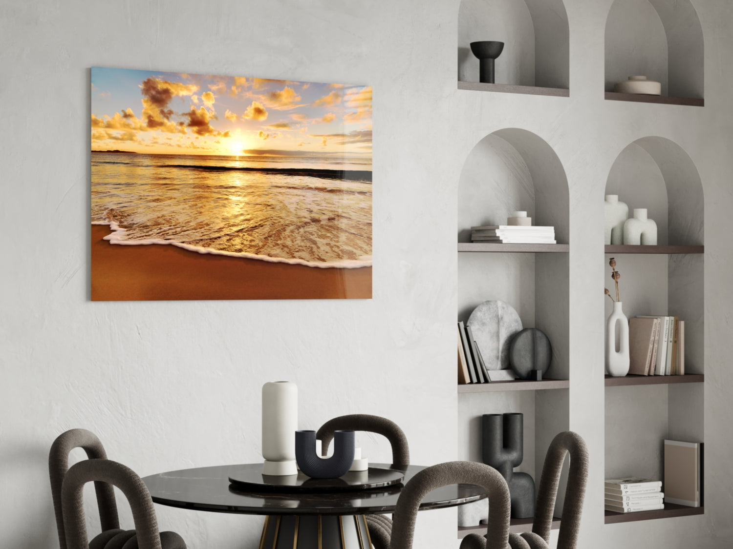 Golden Foam Beach Sunset Glass Wall Art