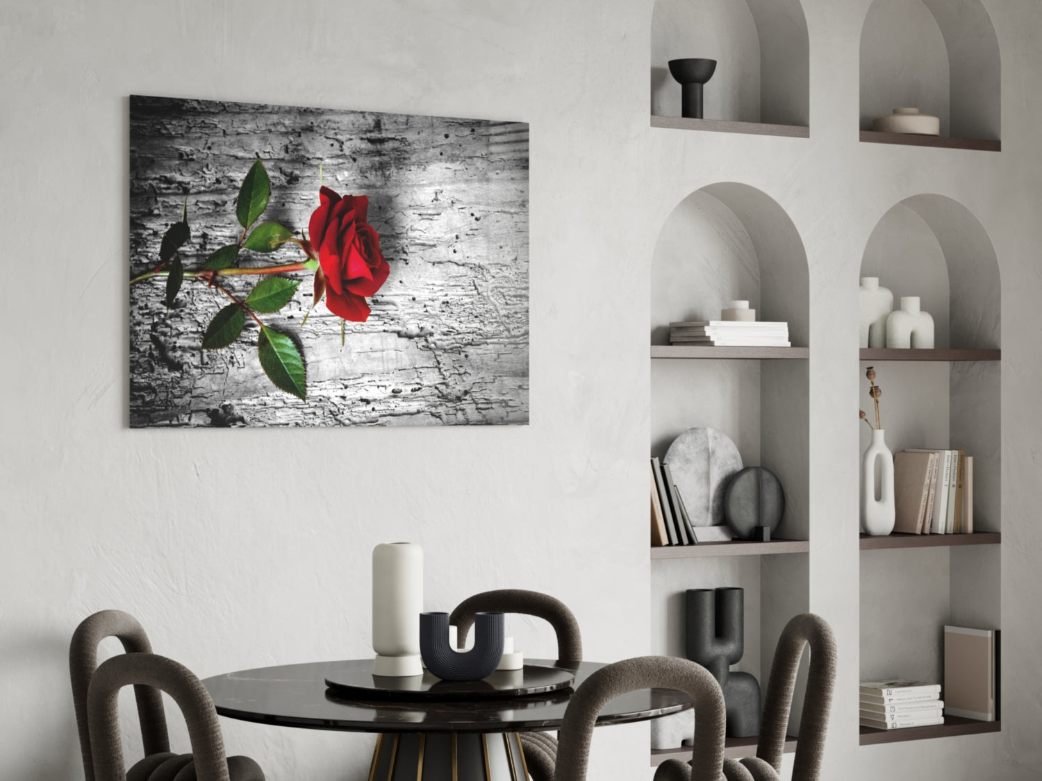 Single Red Rose on Weathered Wood Glass Wall Art