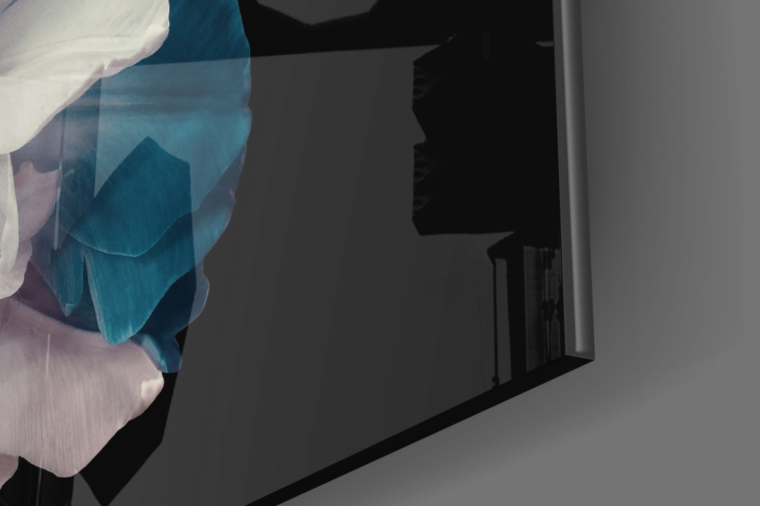 White and Teal Layered Blossom Glass Wall Art