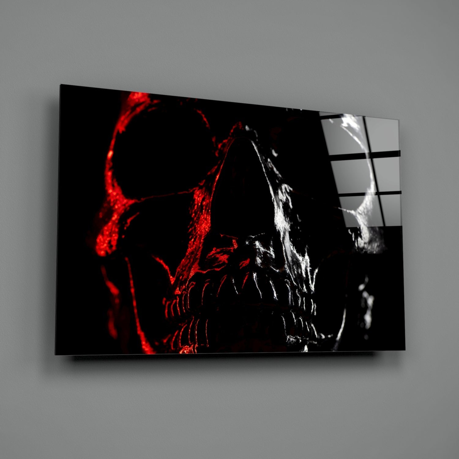 Red and White Shadow Skull Glass Wall Art