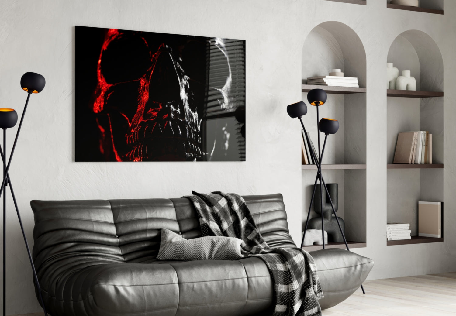 Red and White Shadow Skull Glass Wall Art