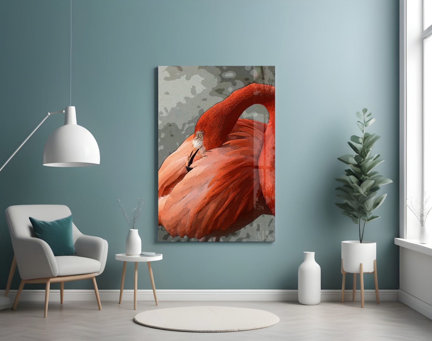 Resting Orange Flamingo Glass Wall Art