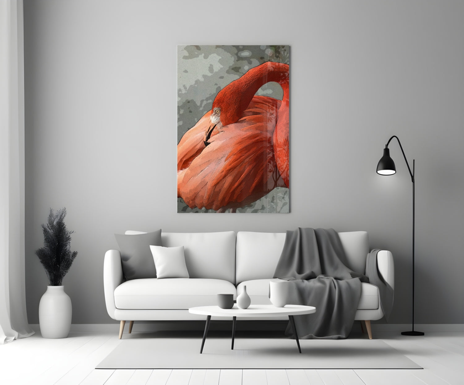 Resting Orange Flamingo Glass Wall Art