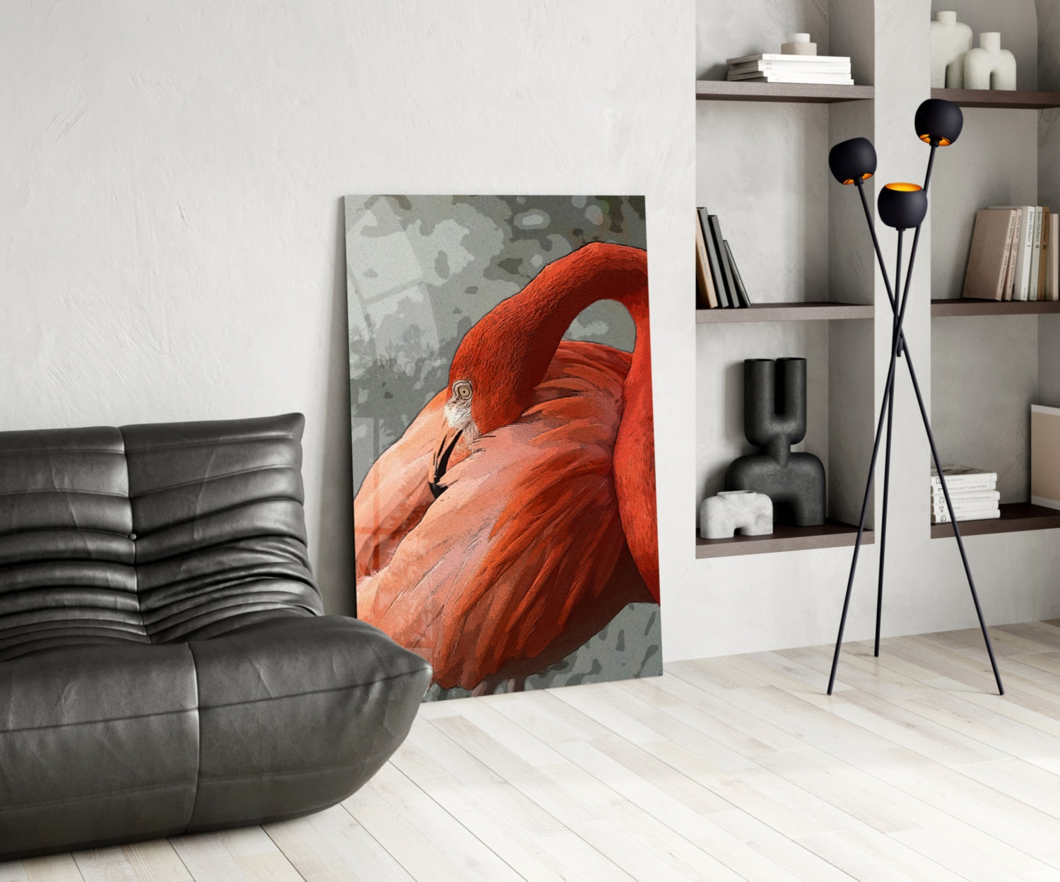Resting Orange Flamingo Glass Wall Art