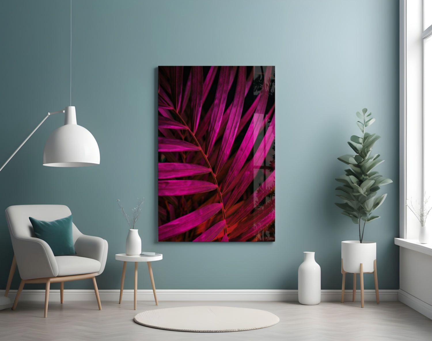 Magenta Palm Frond Closeup Glass Wall Art