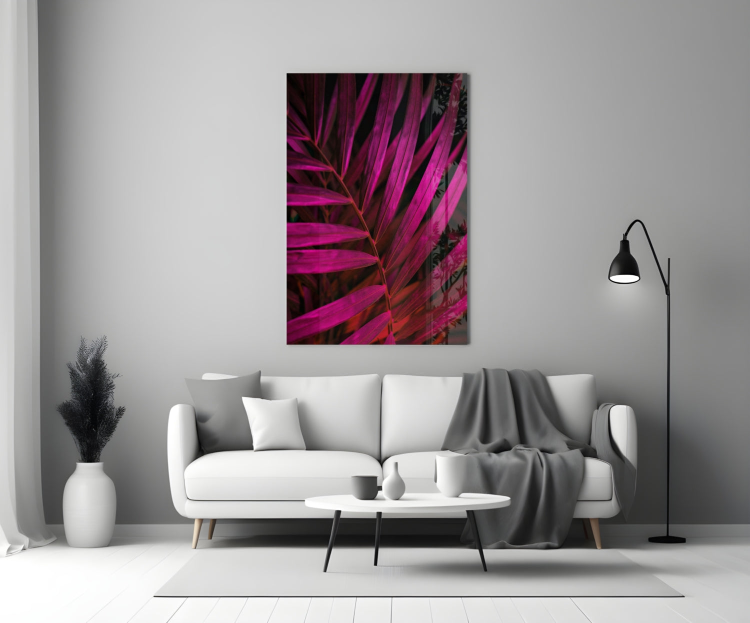 Magenta Palm Frond Closeup Glass Wall Art