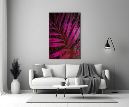 Magenta Palm Frond Closeup Glass Wall Art