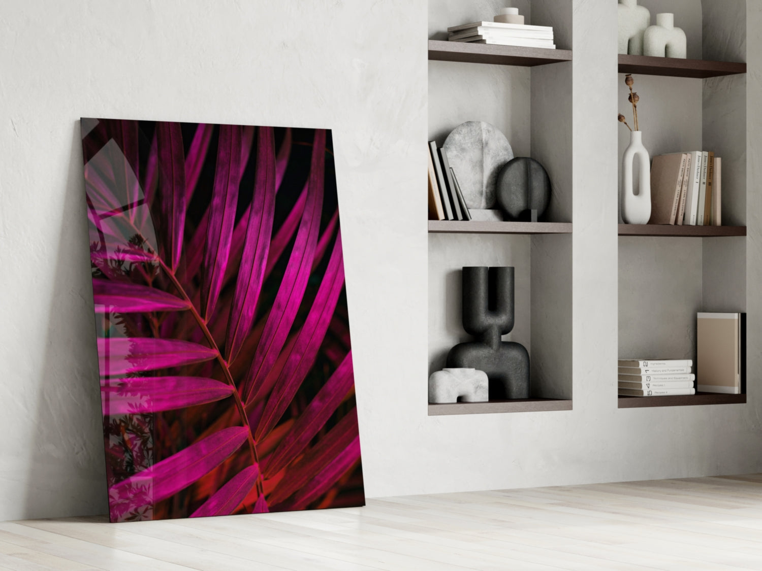 Magenta Palm Frond Closeup Glass Wall Art