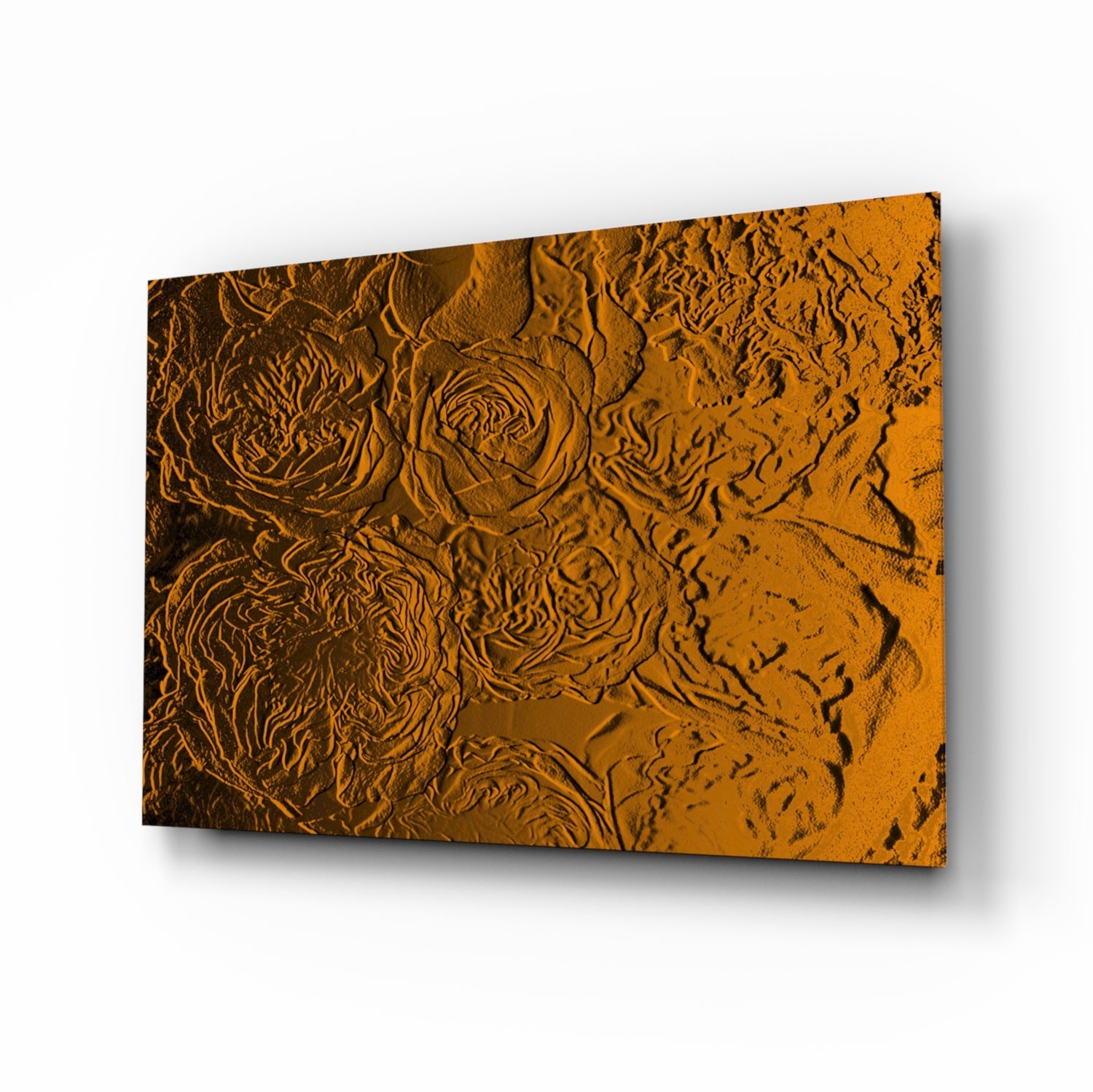 Amber Gold Rose Relief Texture Glass Wall Art