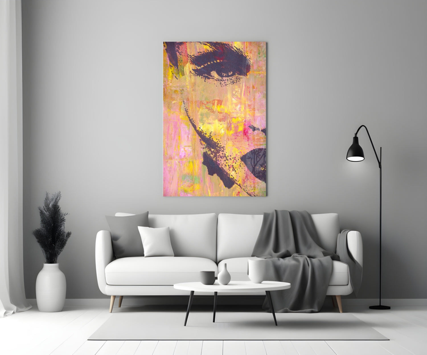 Pink Yellow Grunge Face Glass Wall Art