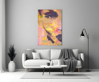 Pink Yellow Grunge Face Glass Wall Art
