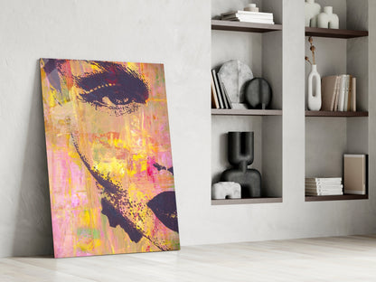 Pink Yellow Grunge Face Glass Wall Art