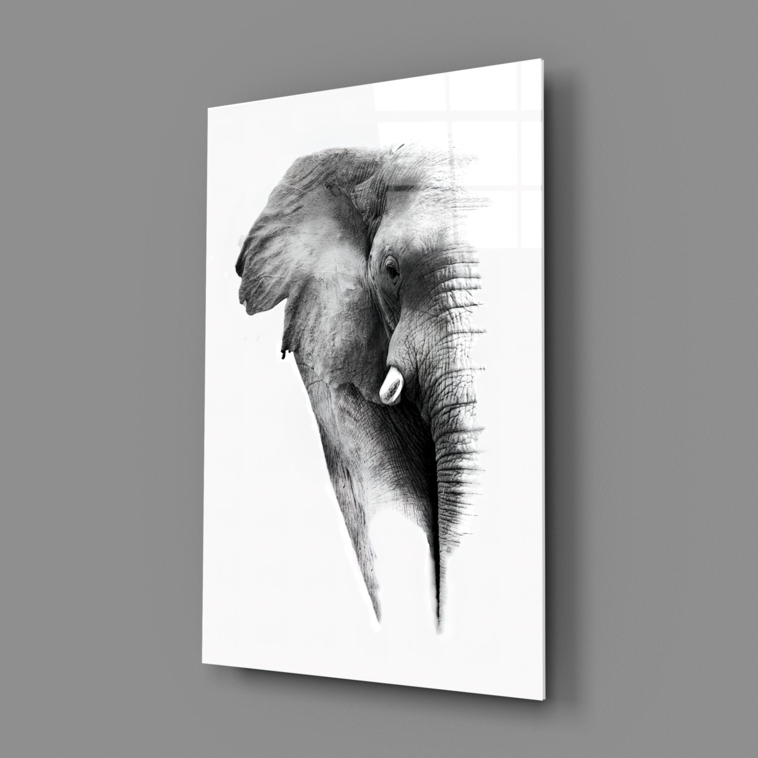 Faded Grayscale Elephant Sketch Glass Wall Art