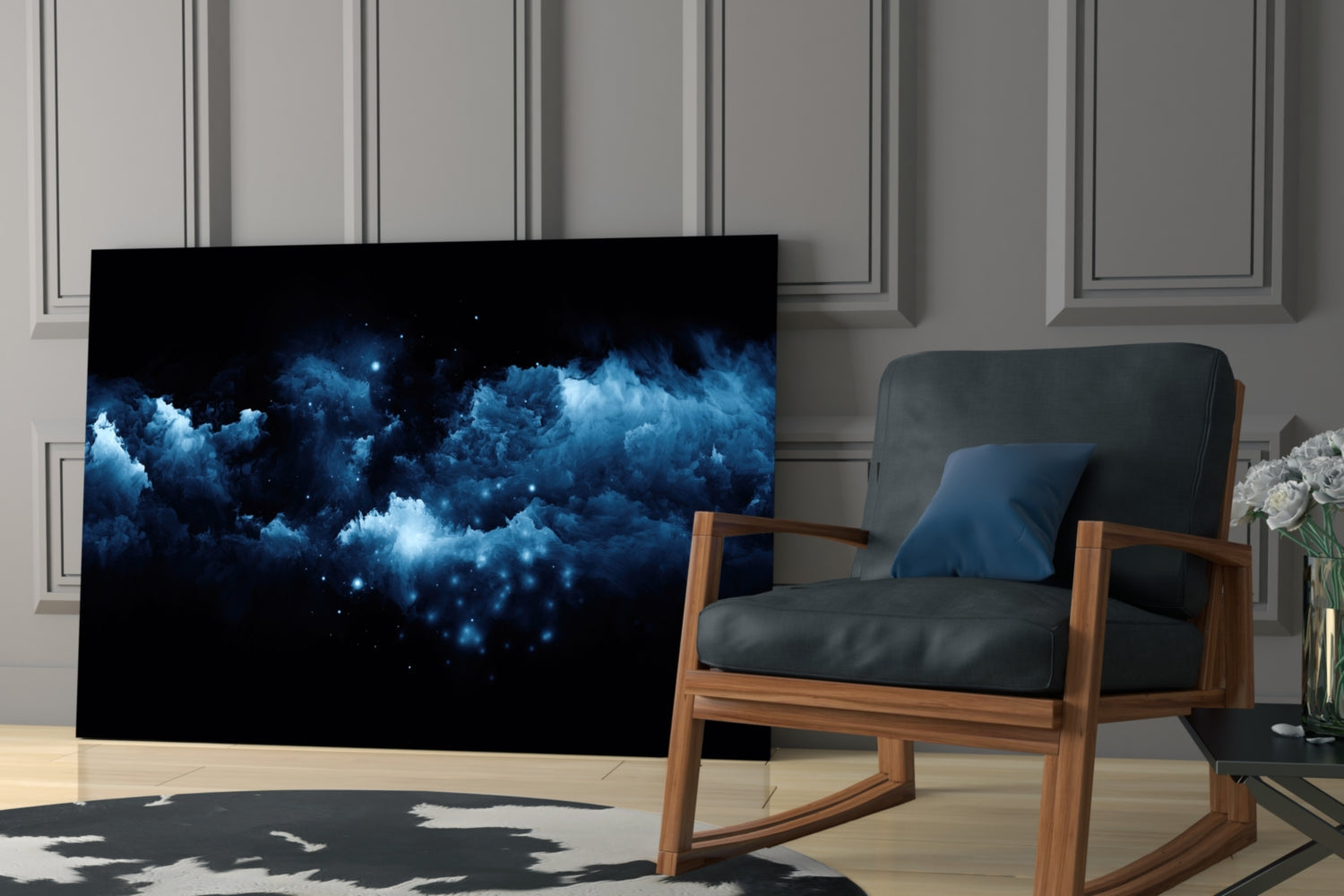 Blue Cloud Nebula Glass Wall Art