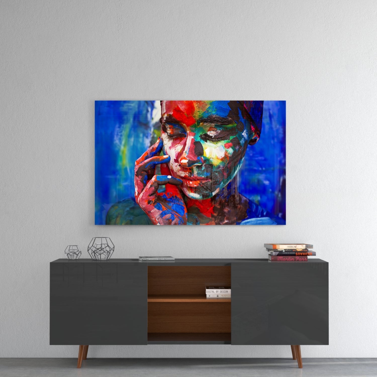 Rainbow Paint Woman Face Glass Wall Art
