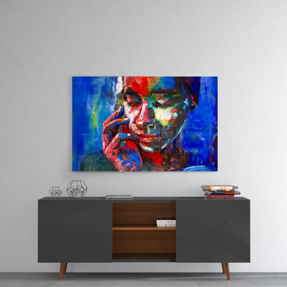 Rainbow Paint Woman Face Glass Wall Art