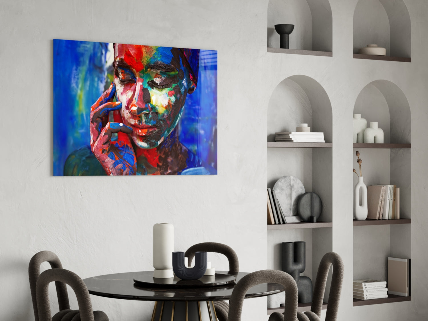 Rainbow Paint Woman Face Glass Wall Art